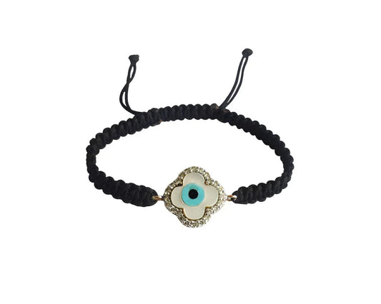 Evil Eye Clover Charm Bracelet in 14k Gold - Jewelslane