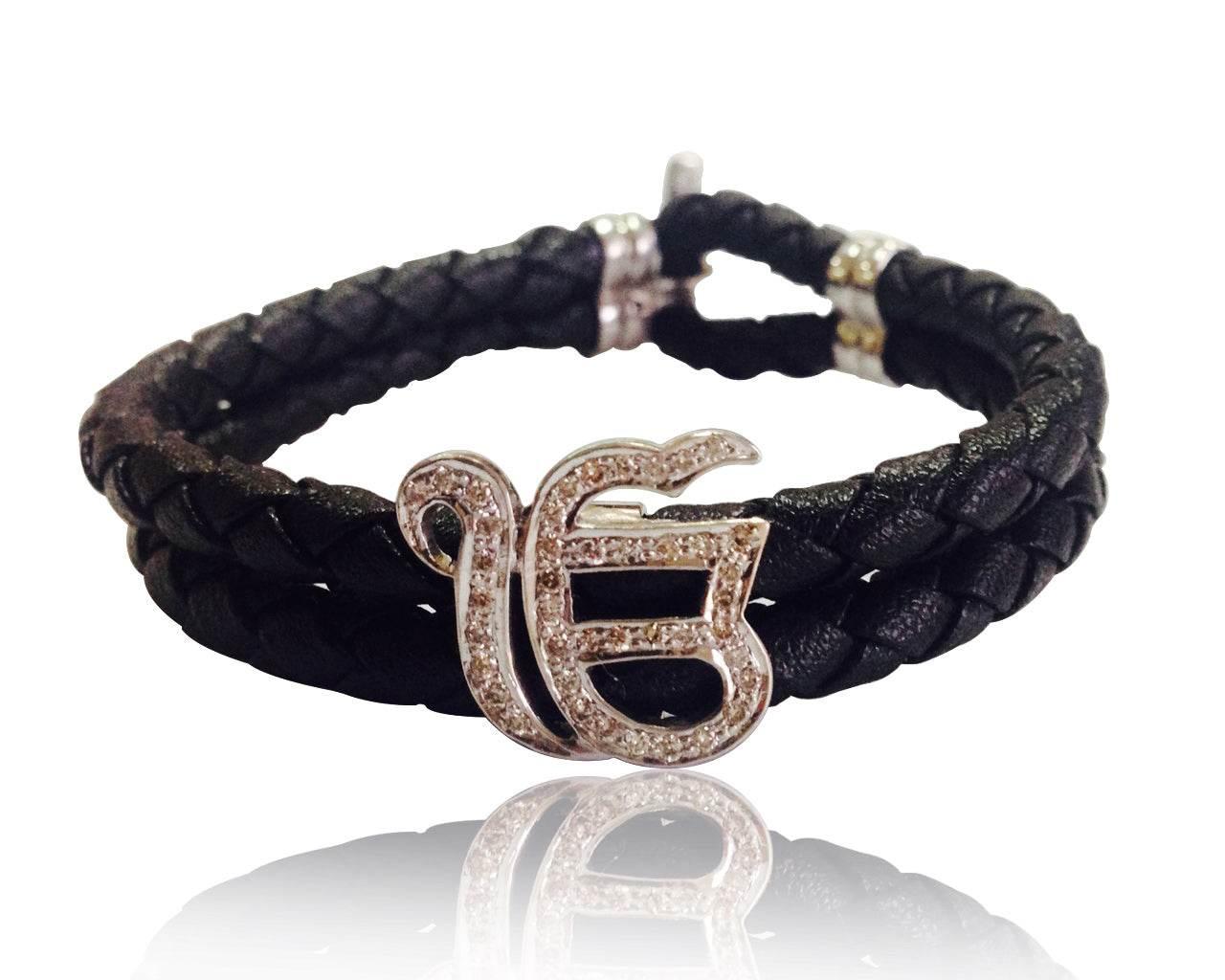 Ik onkar leather bracelet with diamonds - Jewelslane