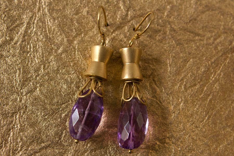 Gold Earrings with Amethyst - Jewelslane