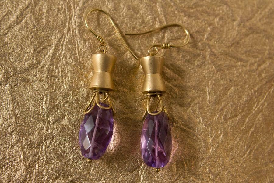 Gold Earrings with Amethyst - Jewelslane