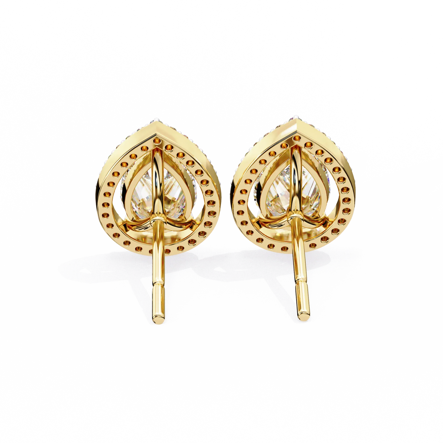 Leena Pear Shape Lab Grown Diamond Solitaire Earrings with diamond Halo in Gold Additional Image 9