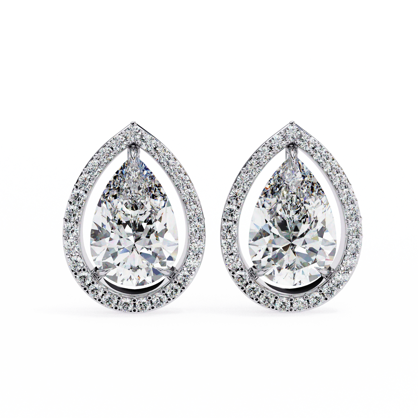 Leena Pear Shape Lab Grown Diamond Solitaire Earrings with diamond Halo in Gold Additional Image 2