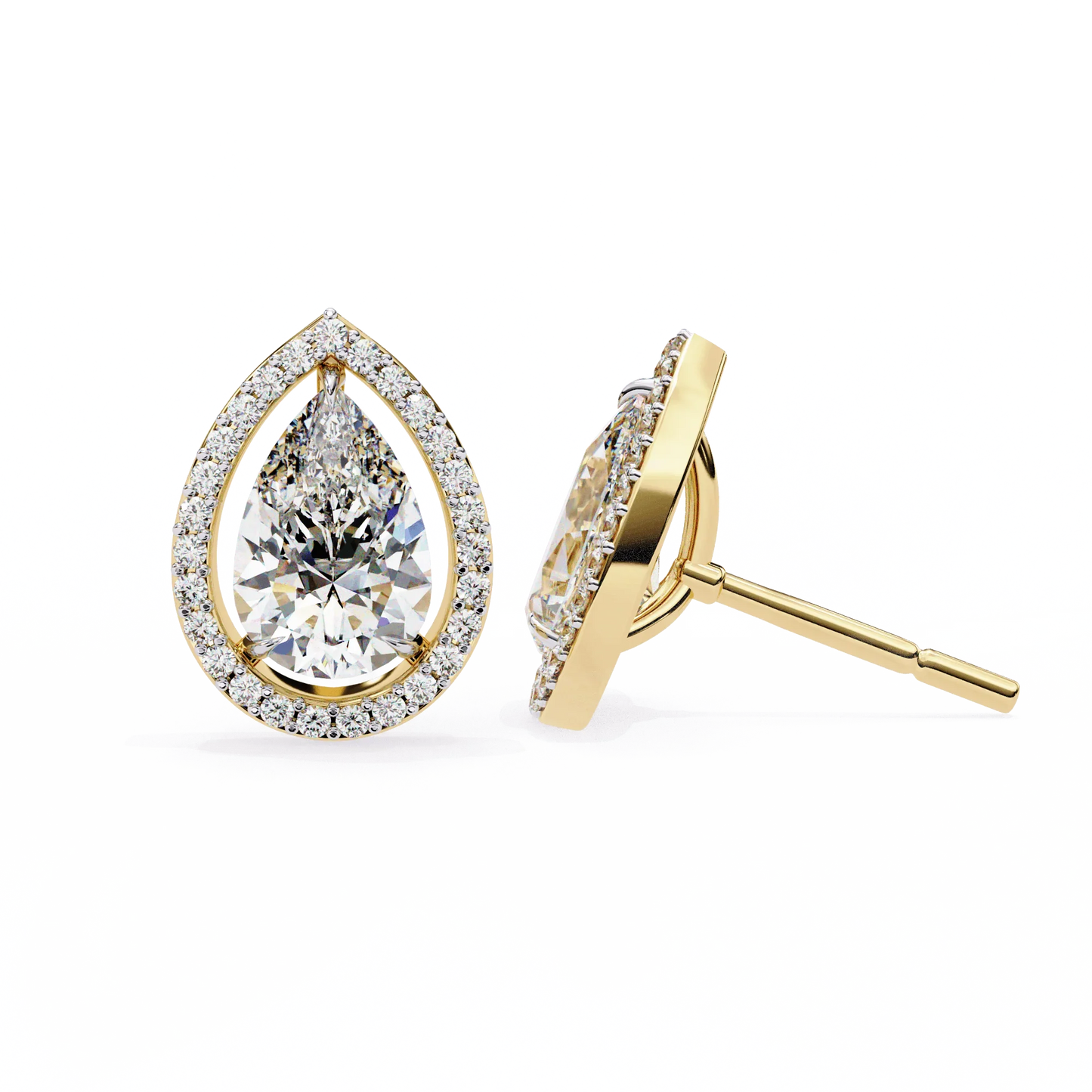 Leena Pear Shape Lab Grown Diamond Solitaire Earrings with diamond Halo in Gold Additional Image 5