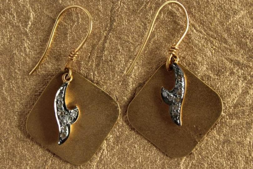 Gold Earrings with Diamonds Hangers - Jewelslane
