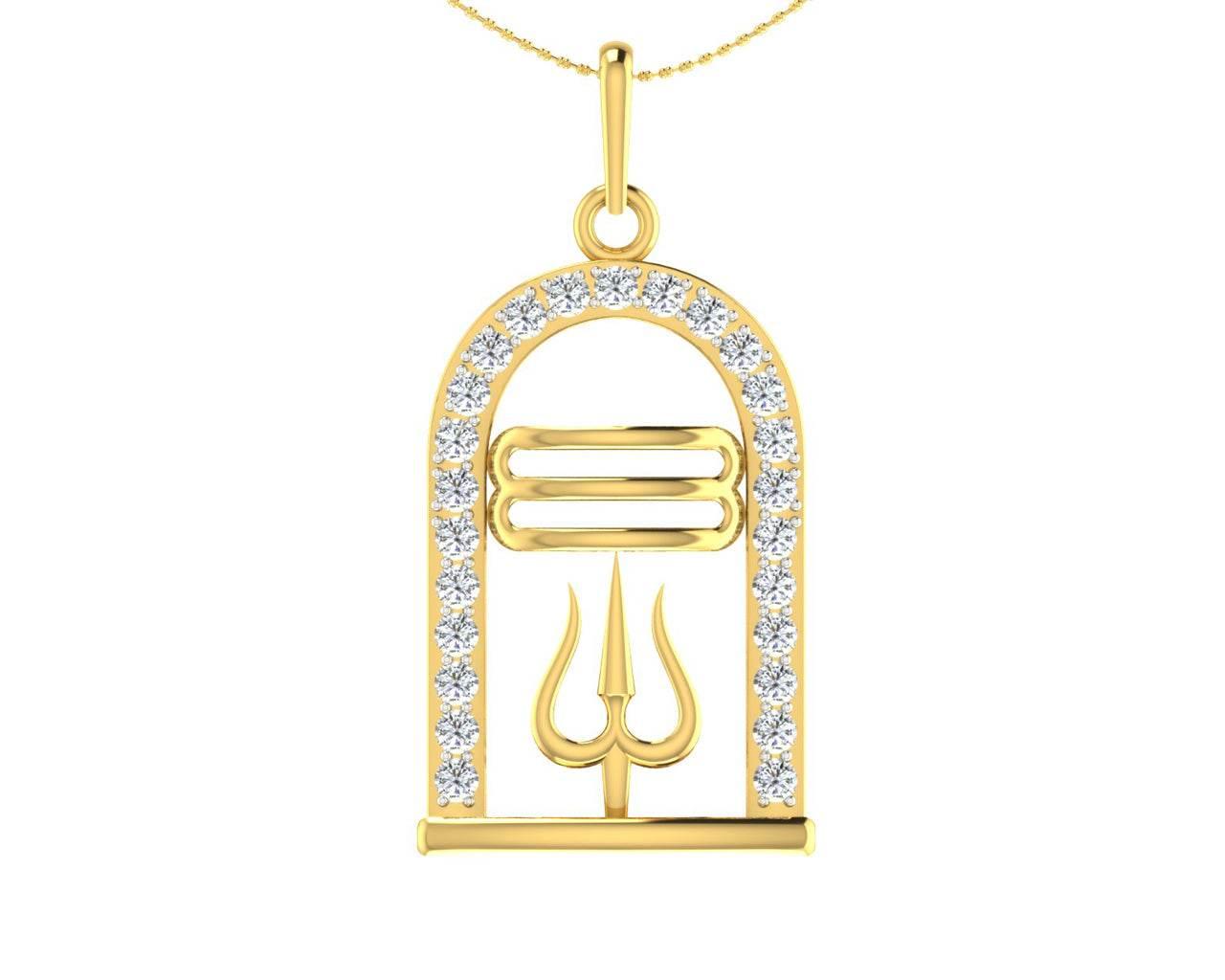Auspicious Shiv ling and Shiv trishul pendant in gold with diamonds - Jewelslane