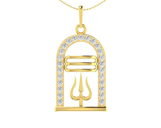 Auspicious Shiv ling and Shiv trishul pendant in gold with diamonds - Jewelslane
