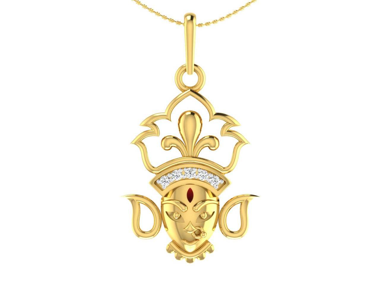 Auspicious Durga Pendant in Gold with diamonds - Jewelslane
