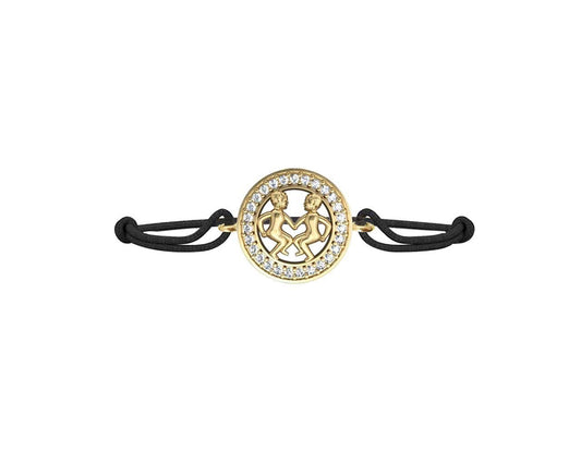 Gemini Bracelet in Gold with Diamonds on Size Adjustable Nylon Thread - Jewelslane