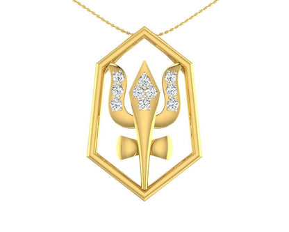 Shiv Trishul & Damroo Pendant in gold with diamonds - Jewelslane