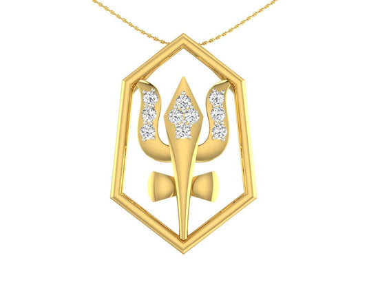 Shiv Trishul & Damroo Pendant in gold with diamonds - Jewelslane