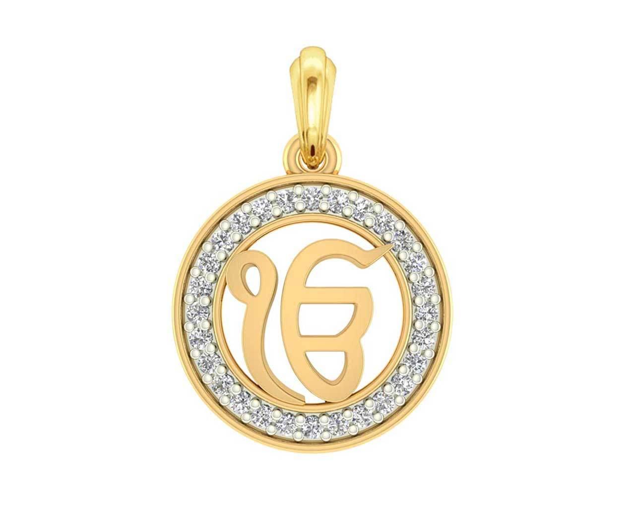 Ik onkar 12mm charm in hallmarked Gold with round brilliant diamonds - Jewelslane