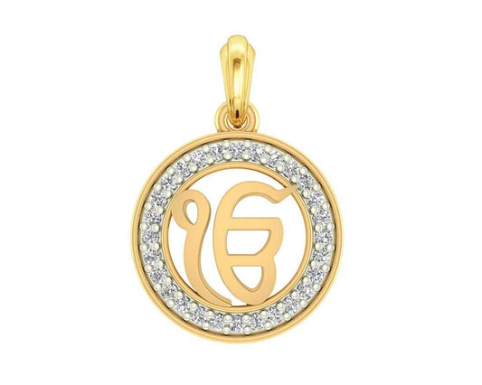 Ik onkar 12mm charm in hallmarked Gold with round brilliant diamonds - Jewelslane