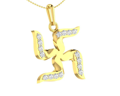 Gold Swastika Pendant with diamonds - Jewelslane