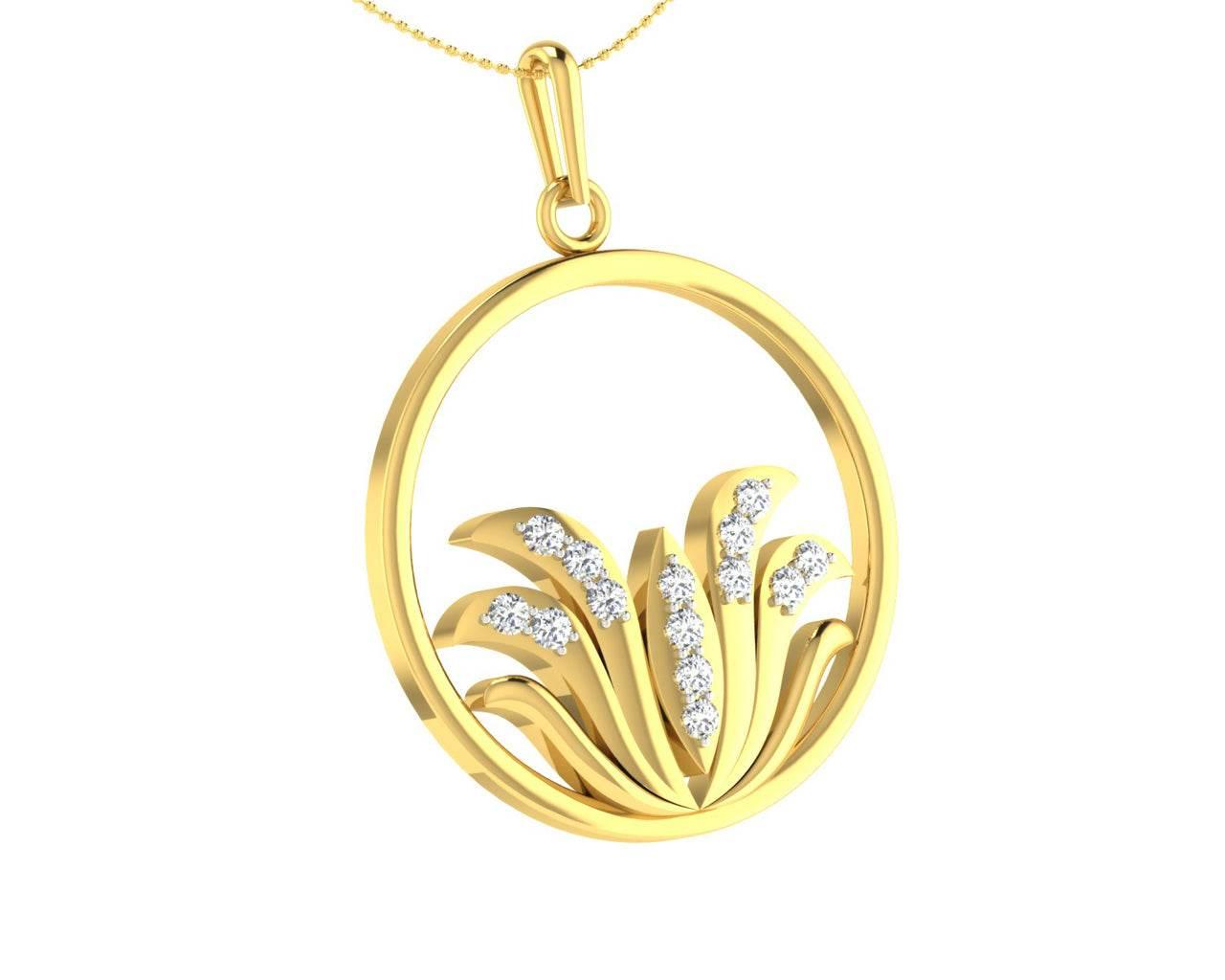Auspicious Lotus Pendant in Gold with Diamonds - Jewelslane