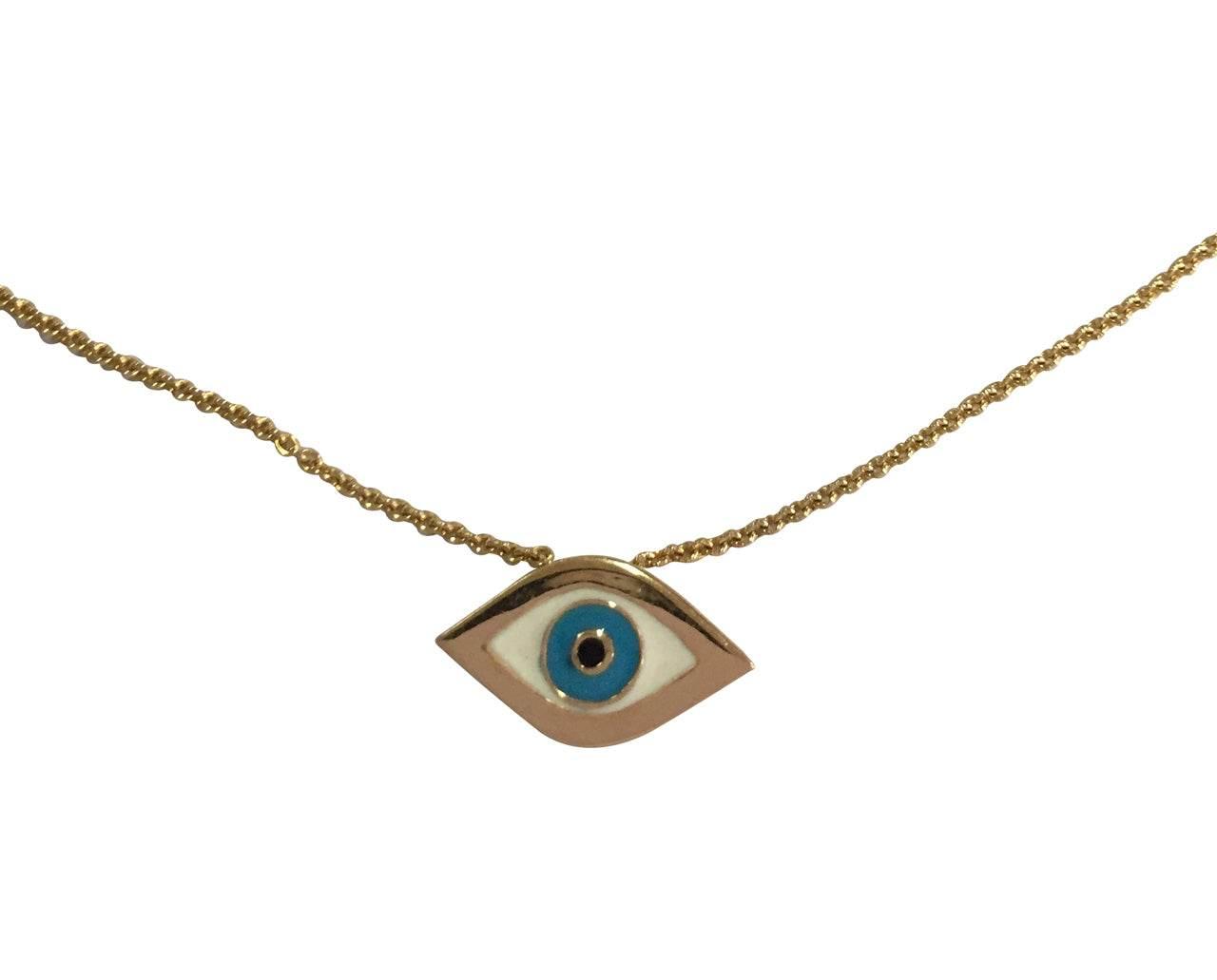 Evil Eye Charm Pendant in 14k gold on fine thin Gold Chain with adjustable lock - Jewelslane