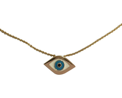 Evil Eye Charm Pendant in 14k gold on fine thin Gold Chain with adjustable lock - Jewelslane