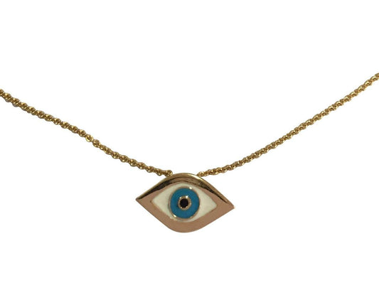 Evil Eye Charm Pendant in 14k gold on fine thin Gold Chain with adjustable lock - Jewelslane