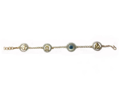 Evil Eye, Aum, Shiv Trishul and ShivLing and Sai Ram all in one, gold bracelet with diamonds - Jewelslane