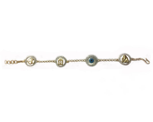 Evil Eye, Aum, Shiv Trishul and ShivLing and Sai Ram all in one, gold bracelet with diamonds - Jewelslane