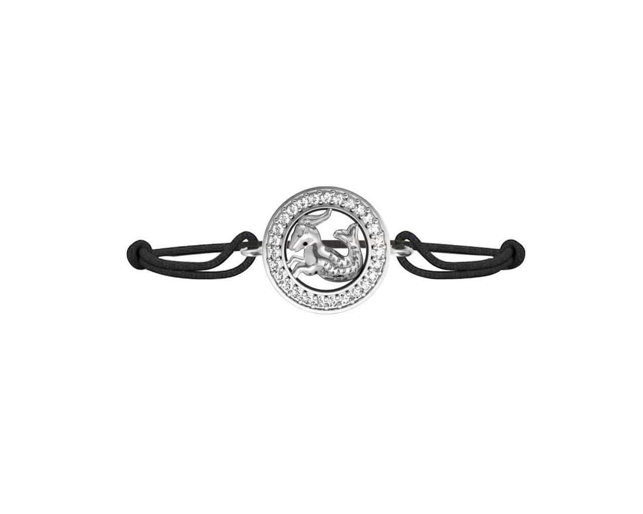 Capricorn Bracelet in Silver with 27 Diamonds on Nylon Thread - Jewelslane