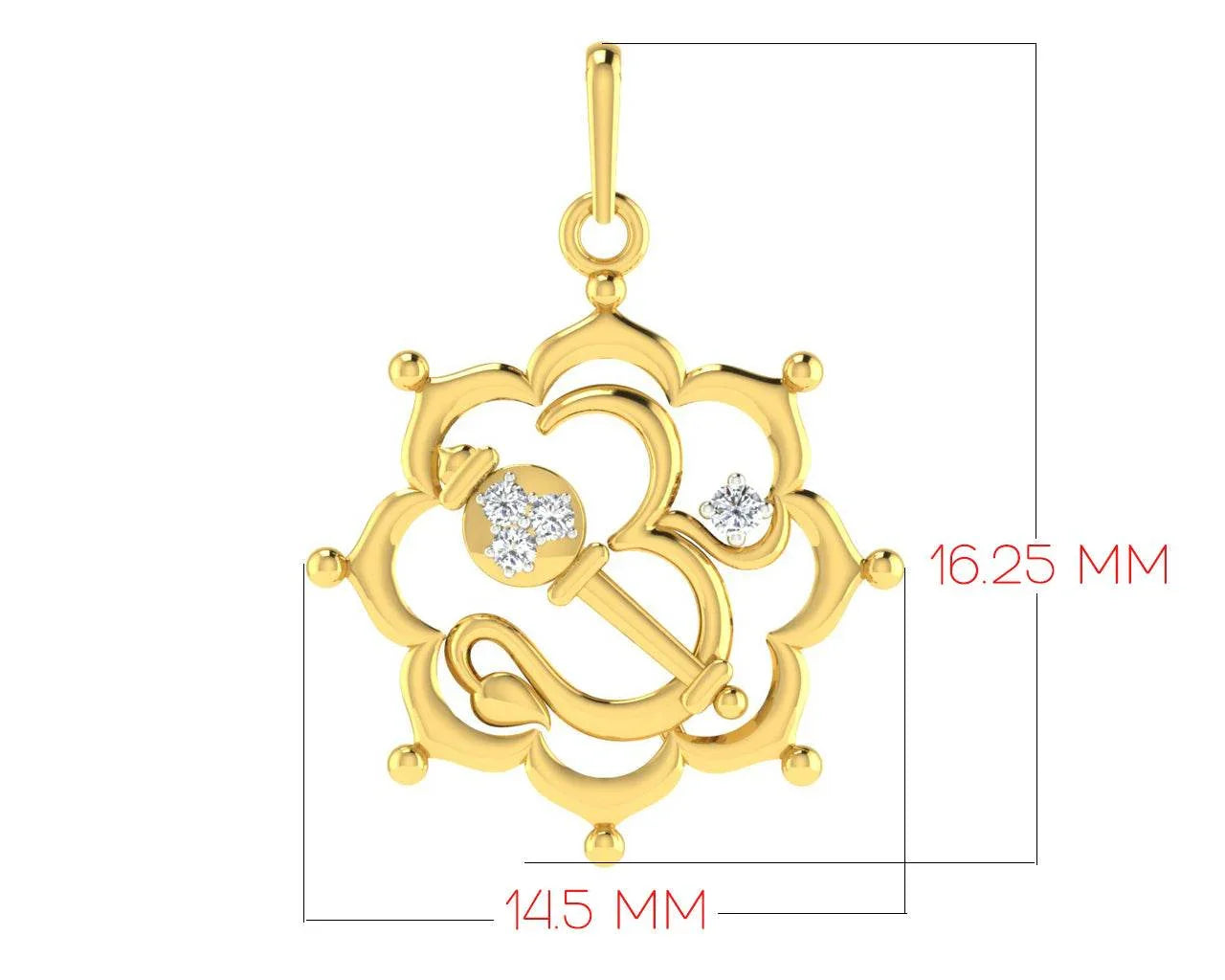 Propitious Om with Mace pendant in gold & diamonds - Jewelslane
