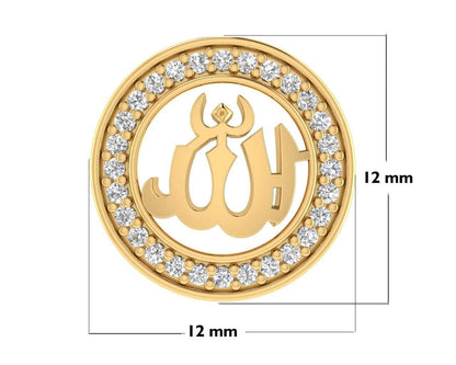 Allah 12mm charm in hallmarked Gold with round brilliant diamonds - Jewelslane