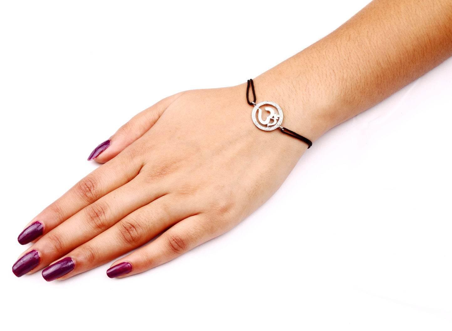 Diamond Studded Elegant Om Bracelet in 92.5 Silver - Jewelslane