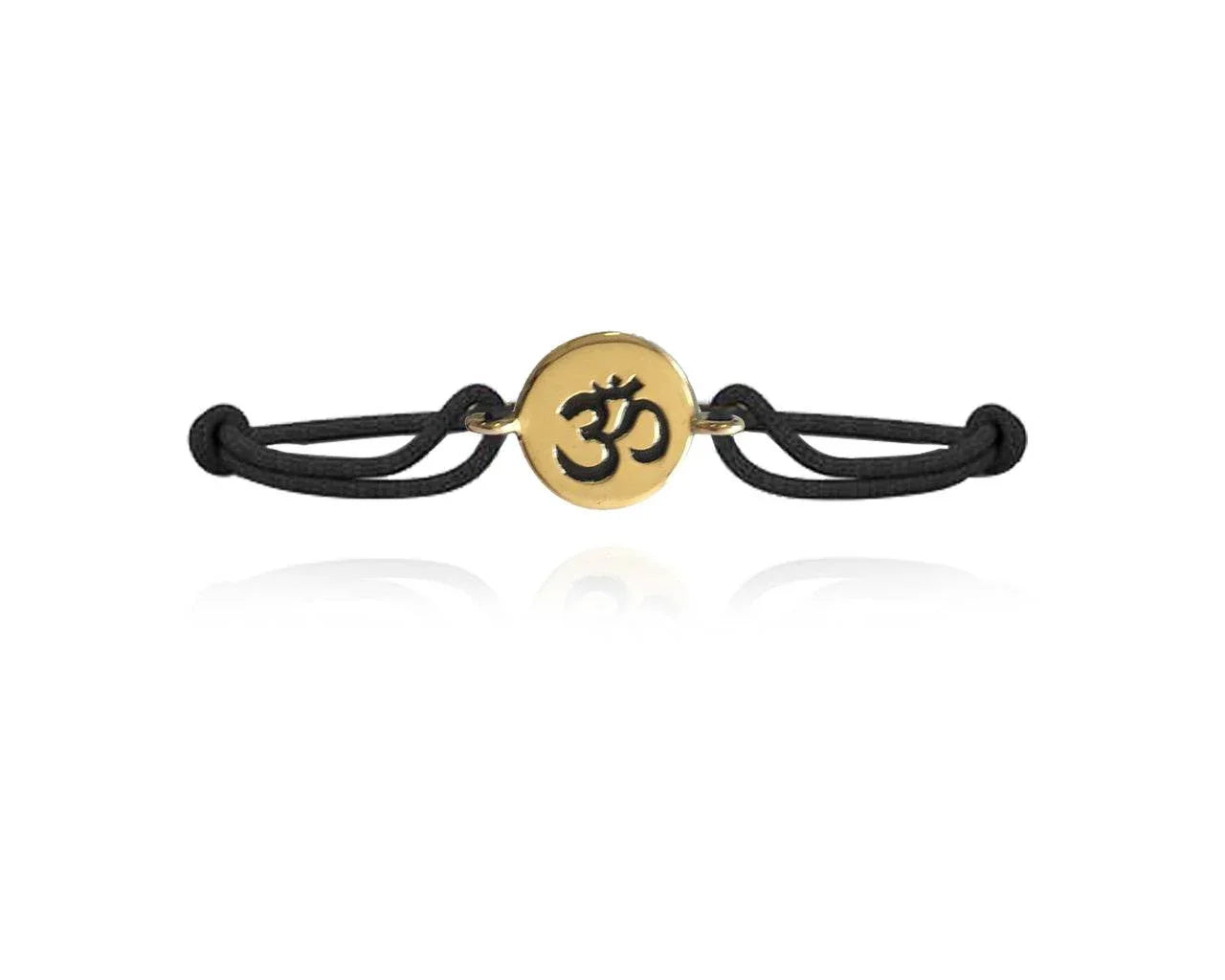 Auspicious Om Bracelet in 14k Gold for New Born Baby on adjustable black thread nazaria - Jewelslane
