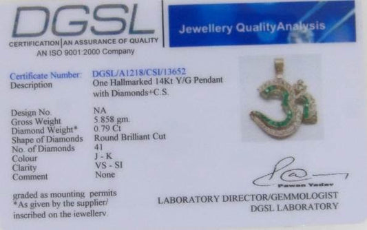 Om Pendant in Gold with Emeralds and Diamonds - Jewelslane