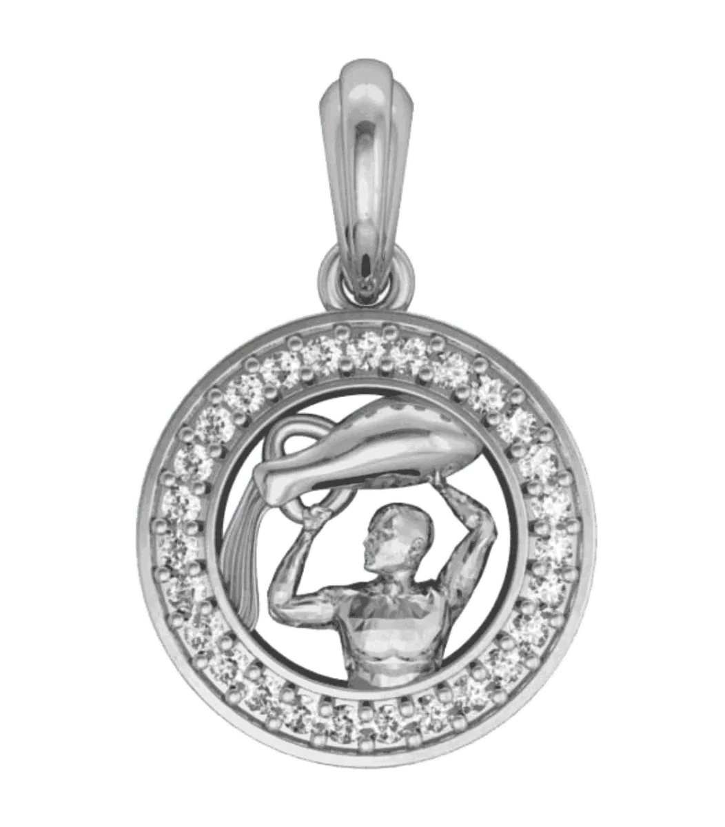 Aquarius Charm Pendant in Silver with 27 Diamonds - Jewelslane