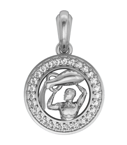 Aquarius Charm Pendant in Silver with 27 Diamonds - Jewelslane