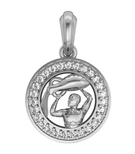 Aquarius Charm Pendant in Silver with 27 Diamonds - Jewelslane