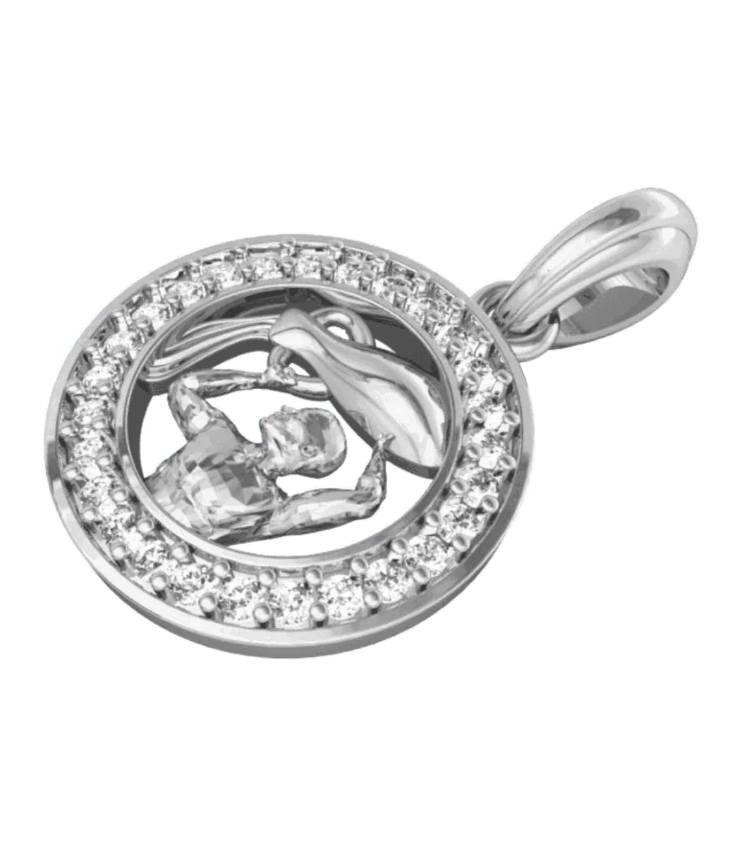 Aquarius Charm Pendant in Silver with 27 Diamonds - Jewelslane
