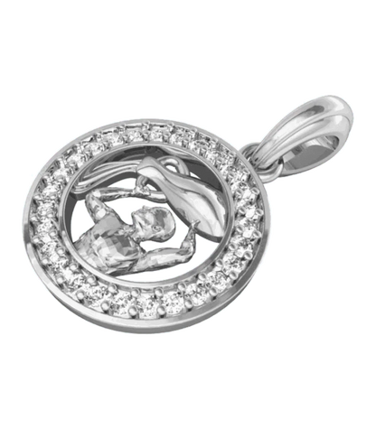 Aquarius Charm Pendant in Silver with 27 Diamonds - Jewelslane
