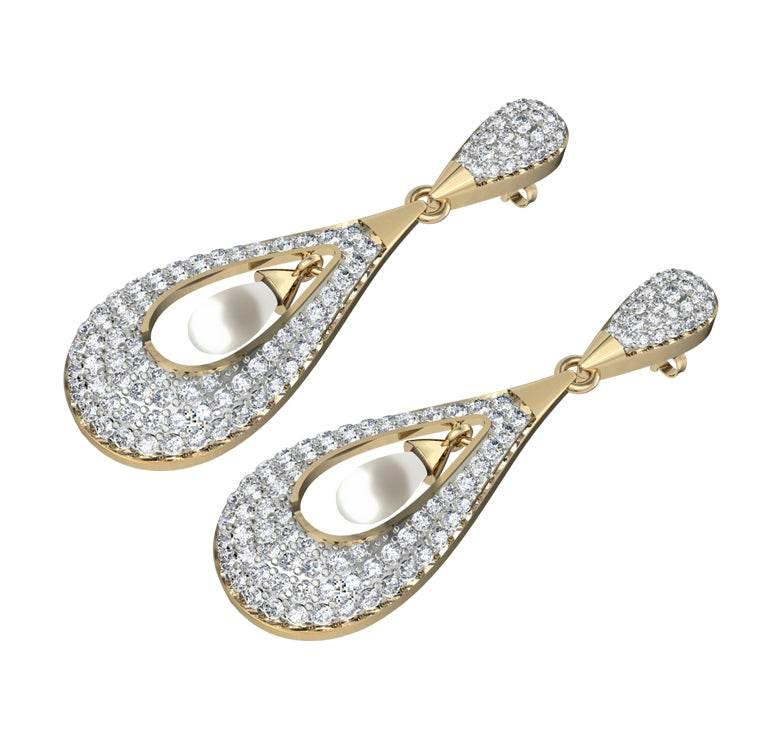 Attractive Slender Pearl & Diamond Earrings - Jewelslane