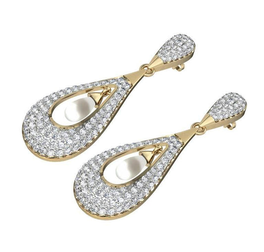 Attractive Slender Pearl & Diamond Earrings - Jewelslane