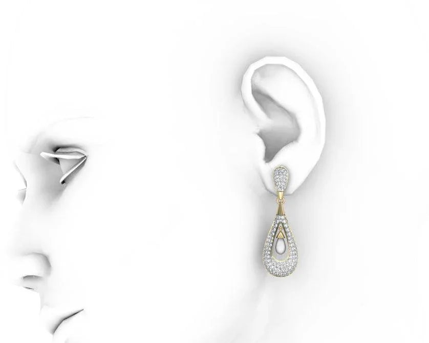 Attractive Slender Pearl & Diamond Earrings - Jewelslane
