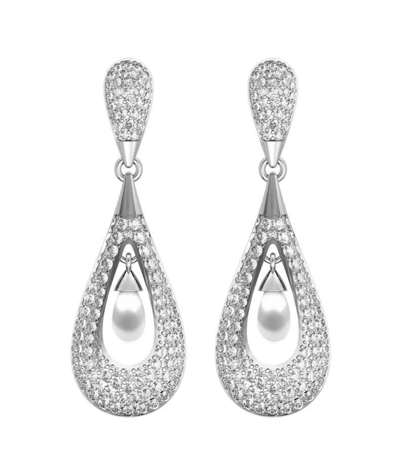 Attractive Slender Pearl & Diamond Earrings - Jewelslane
