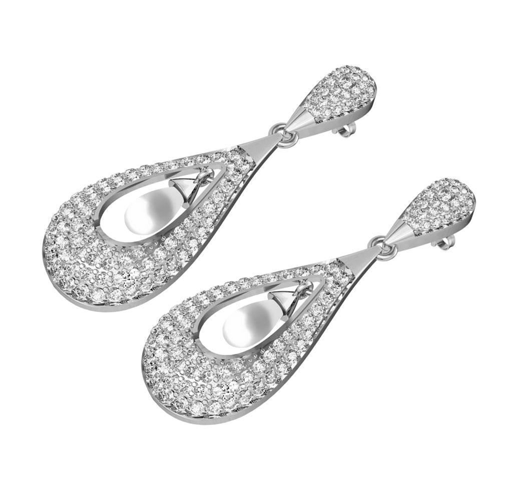 Attractive Slender Pearl & Diamond Earrings - Jewelslane
