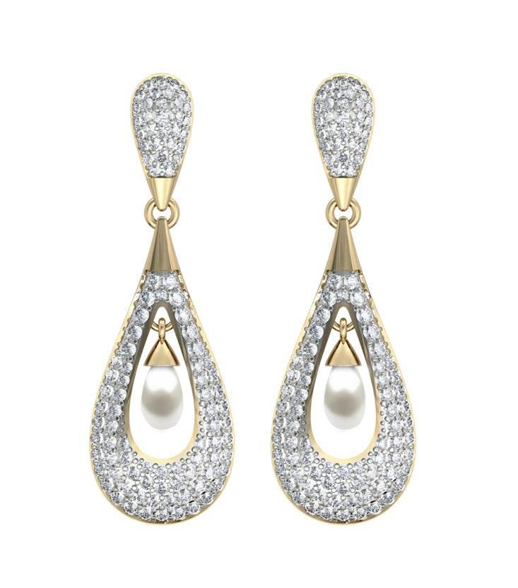 Attractive Slender Pearl & Diamond Earrings - Jewelslane