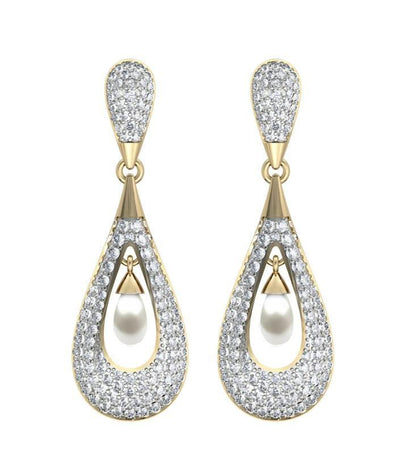 Attractive Slender Pearl & Diamond Earrings - Jewelslane