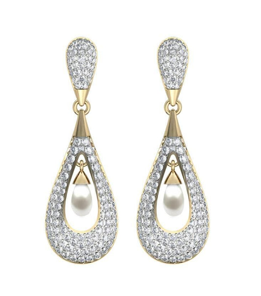 Attractive Slender Pearl & Diamond Earrings - Jewelslane