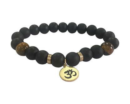 Aumkaara Positivity Bracelet with Tiger’s eye & Black onyx in gold - Jewelslane