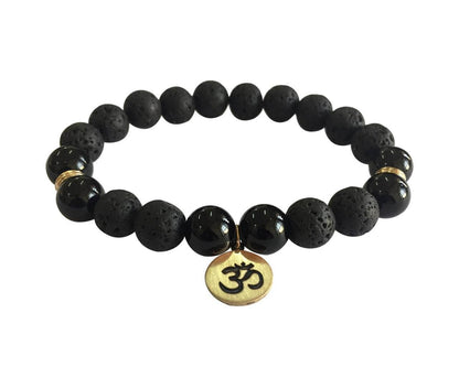 Aumkaara Stability bracelet with Lava Beads & Black onyx in gold - Jewelslane
