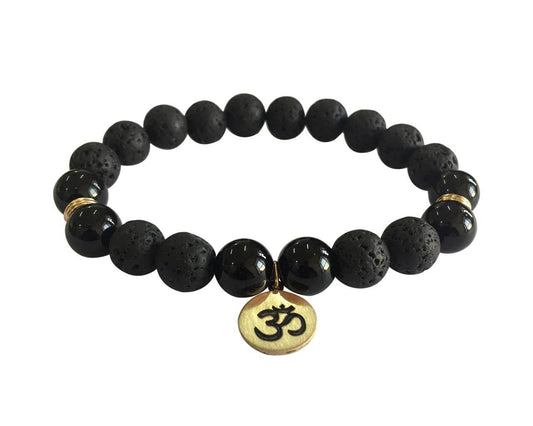 Aumkaara Stability bracelet with Lava Beads & Black onyx in gold - Jewelslane