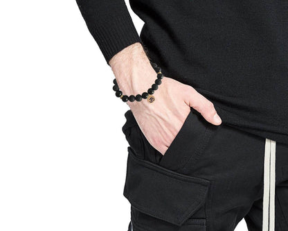 Aumkaara Stability bracelet with Lava Beads & Black onyx in gold - Jewelslane