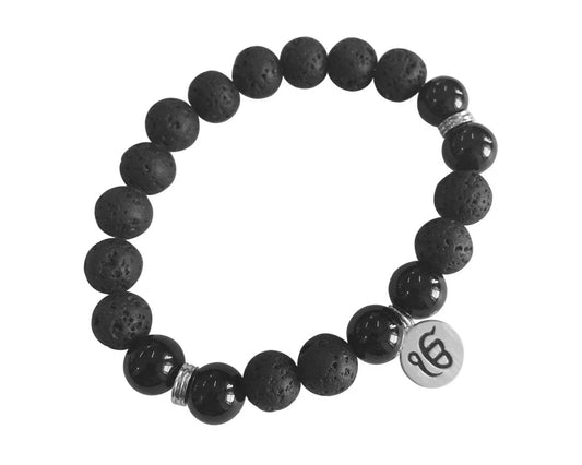 Aumkaara Stability bracelet with Lava Beads & Black onyx in silver - Jewelslane