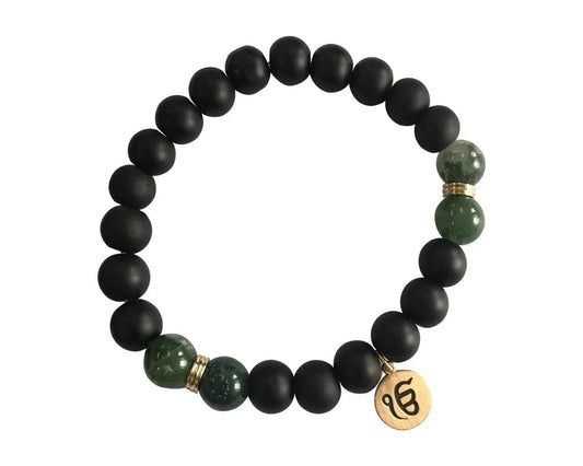 Aumkaara Balance bracelet in gold with Moss Agate and black onyx - Jewelslane