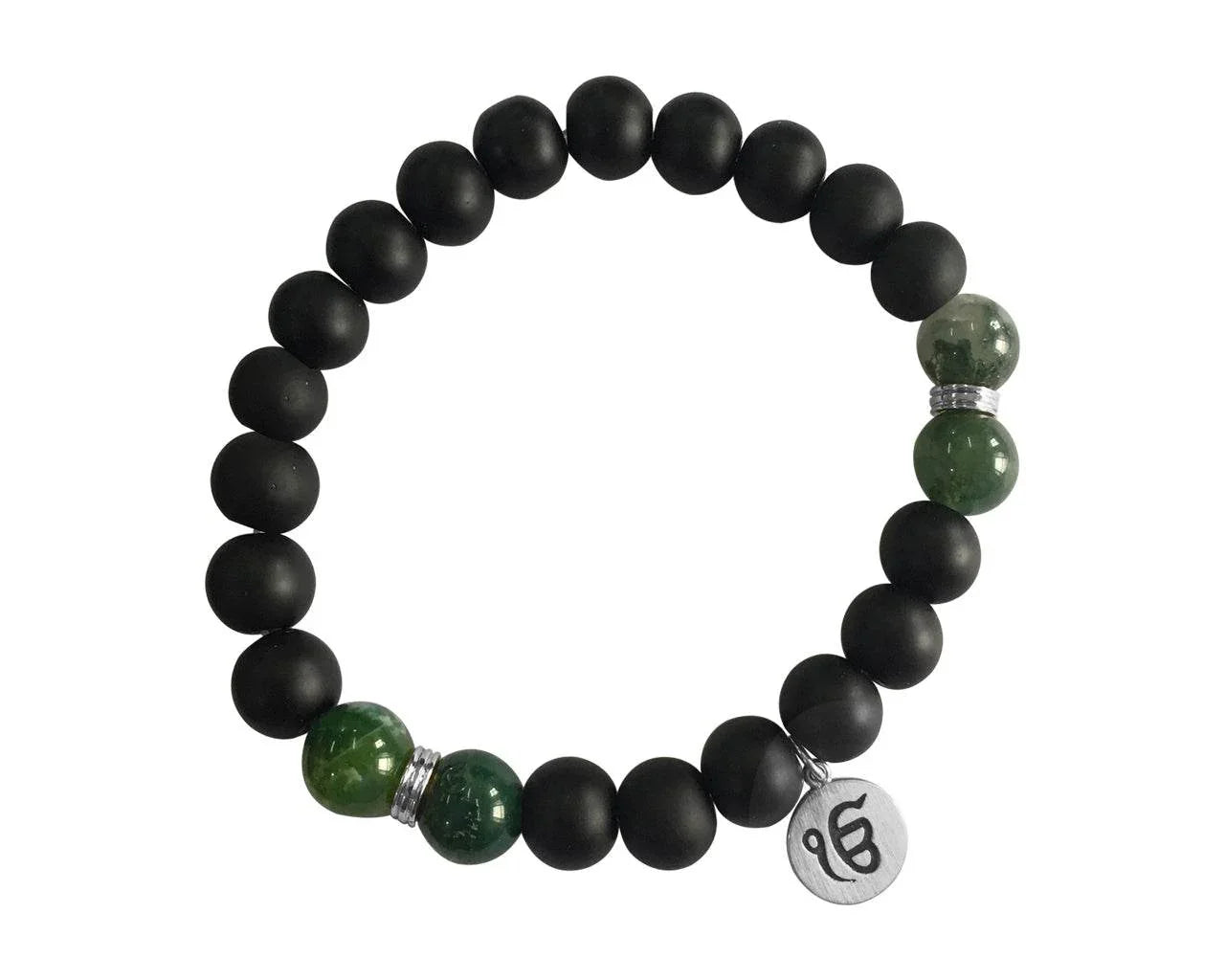 Aumkaara Balance bracelet with Moss Agate and black onyx in silver - Jewelslane