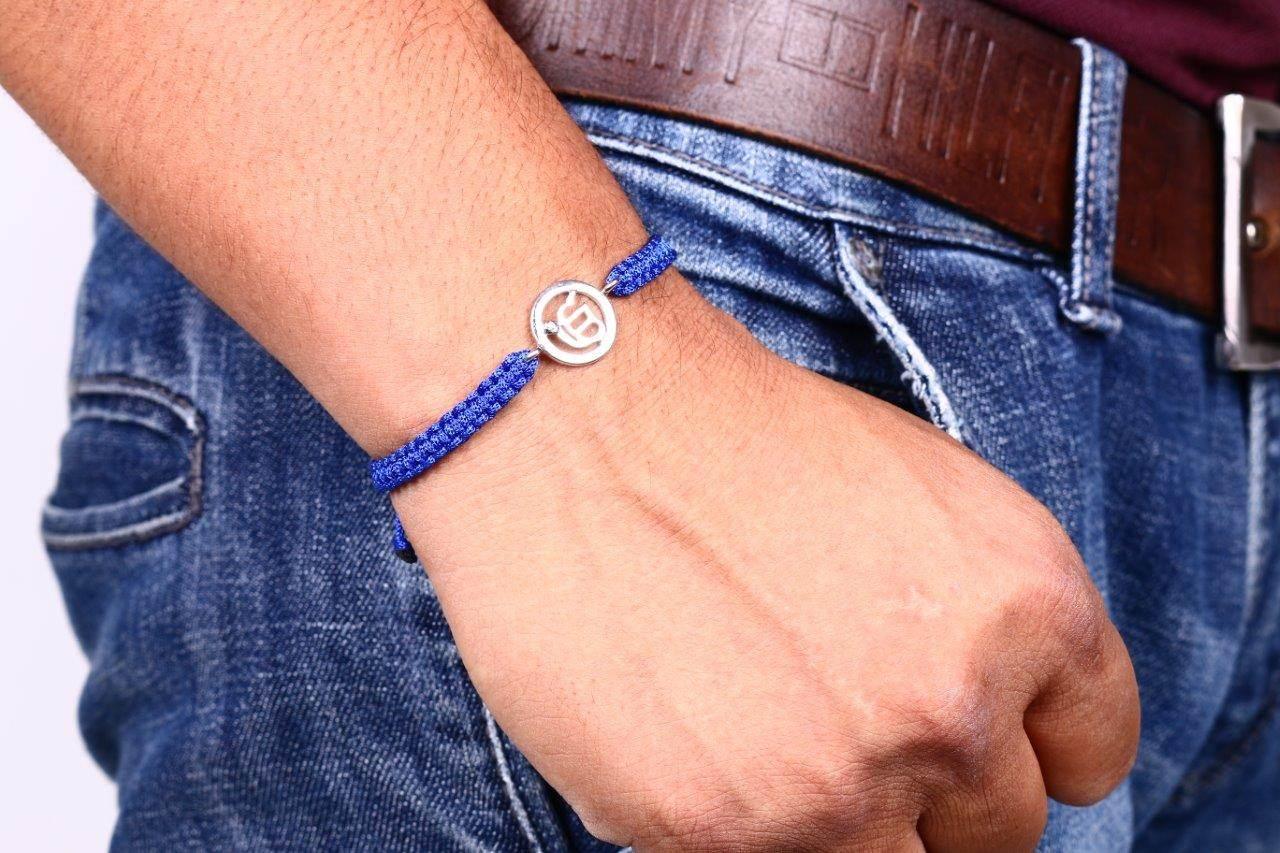 Auspicious Ik Onkaar Bracelet in Silver with Diamond – Spiritual jewellery symbol of positivity and faith, designer bracelet by JewelsLane